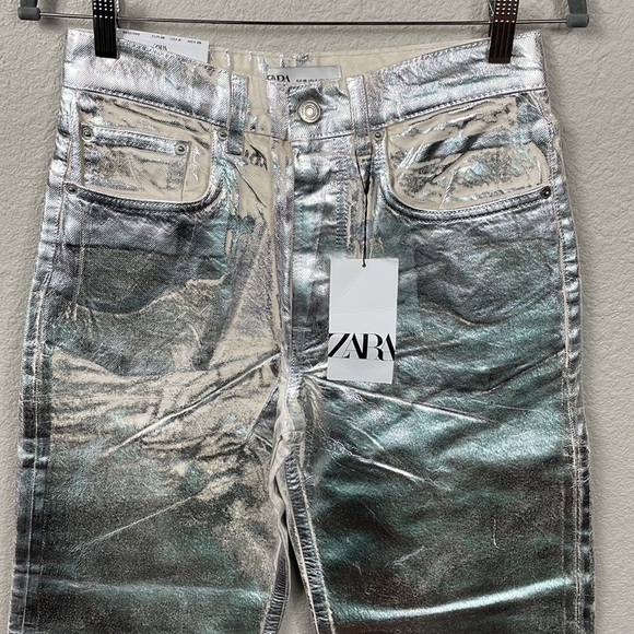NWT Zara The Boy Boy Fit In Silver Jeans Metallic Blogger Favorite Sz 6 - Picture 11 of 16